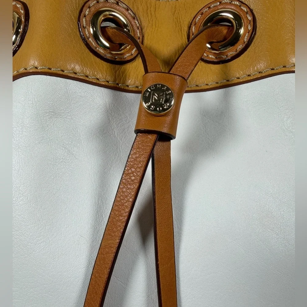 Michael Kors White And Tan Leather Bucket Bag